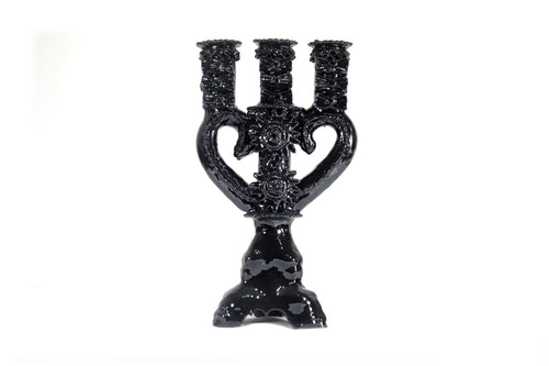 3-Candle Candleholder heart Black - 13.8 in. - Glazed Clay Juan Gtz