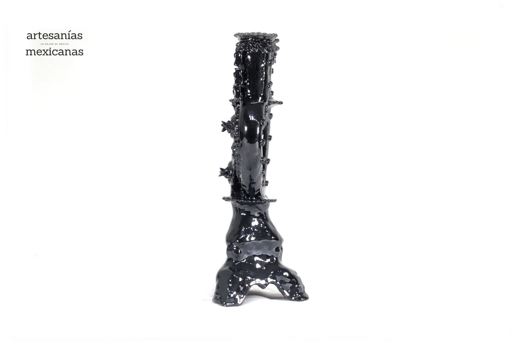 3-Candle Candleholder heart Black - 13.8 in. - Glazed Clay Juan Gtz