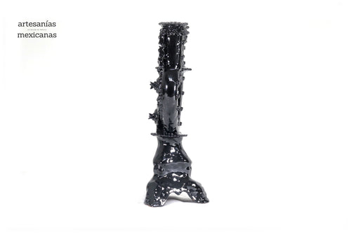 3-Candle Candleholder heart Black - 13.8 in. - Glazed Clay Juan Gtz