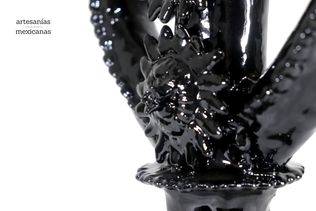 3-Candle Candleholder heart Black - 13.8 in. - Glazed Clay Juan Gtz
