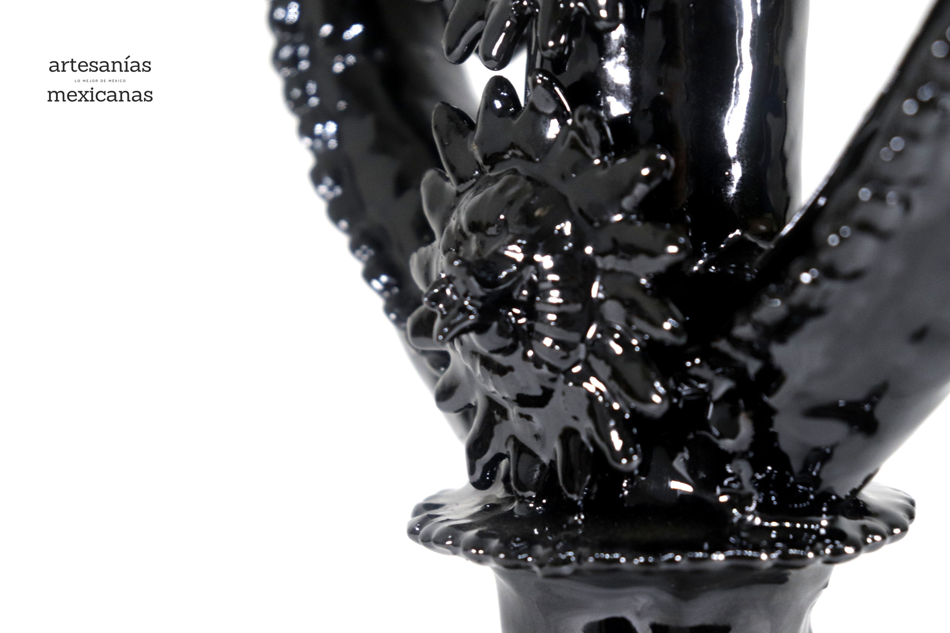 3-Candle Candleholder heart Black - 13.8 in. - Glazed Clay Juan Gtz