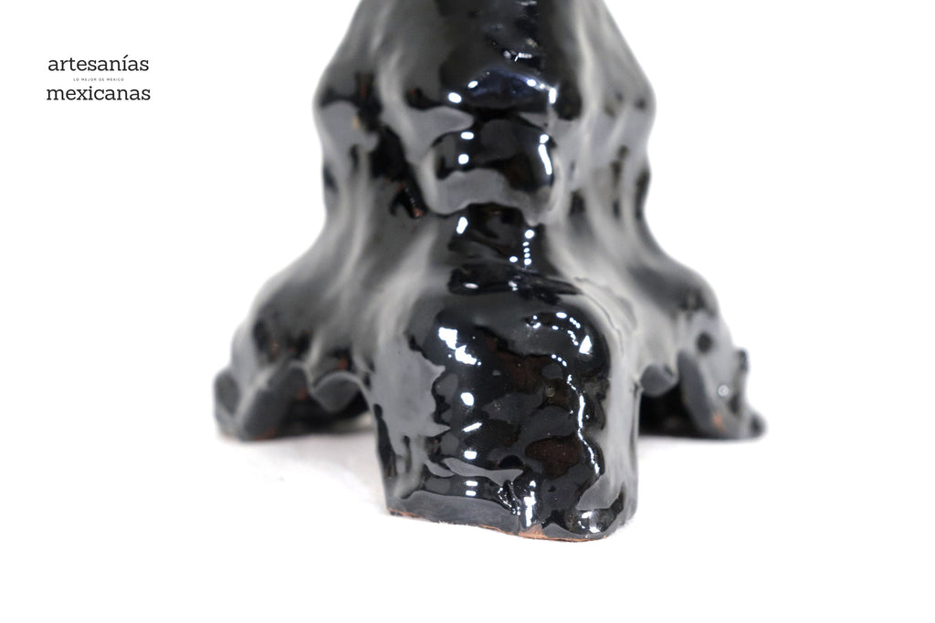 3-Candle Candleholder heart Black - 13.8 in. - Glazed Clay Juan Gtz