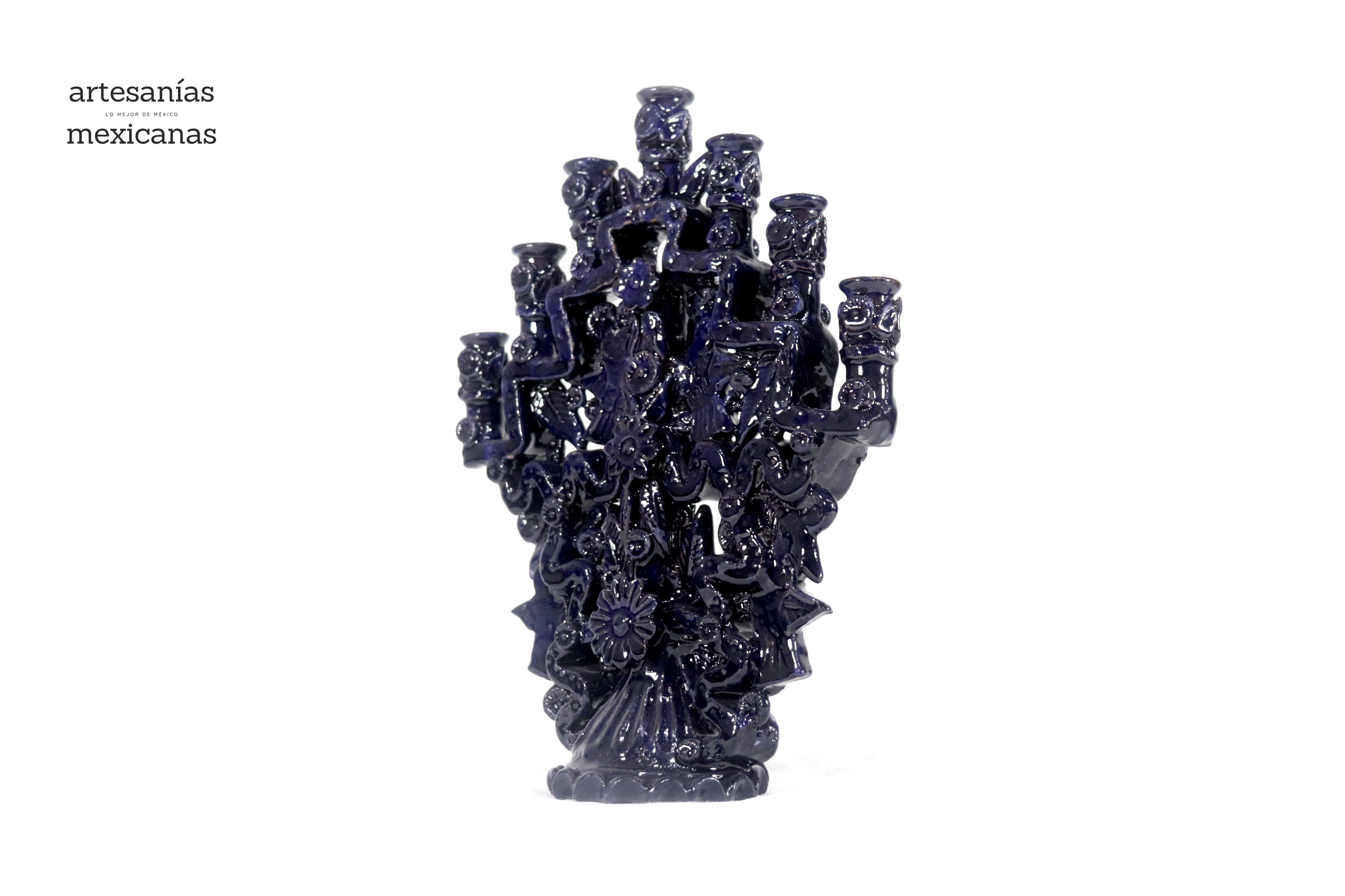Candleholder Blue 7 candles - 10 in. Tereri