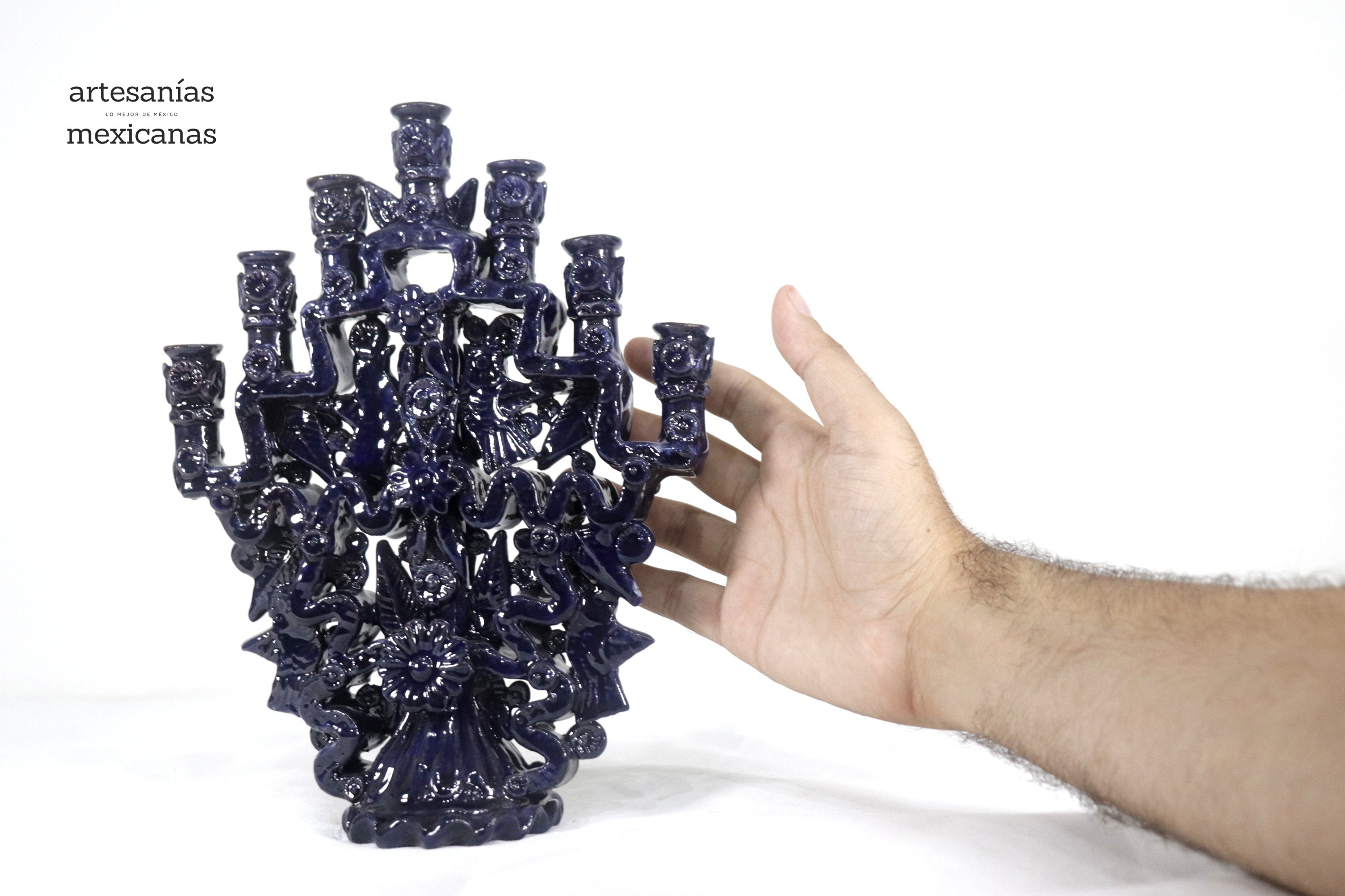 Candleholder Blue 7 candles - 10 in. Tereri