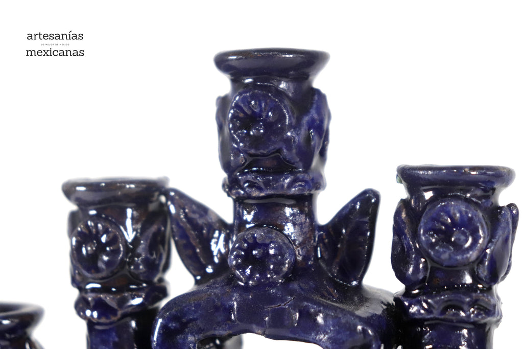 Candleholder Blue 7 candles - 10 in. Tereri