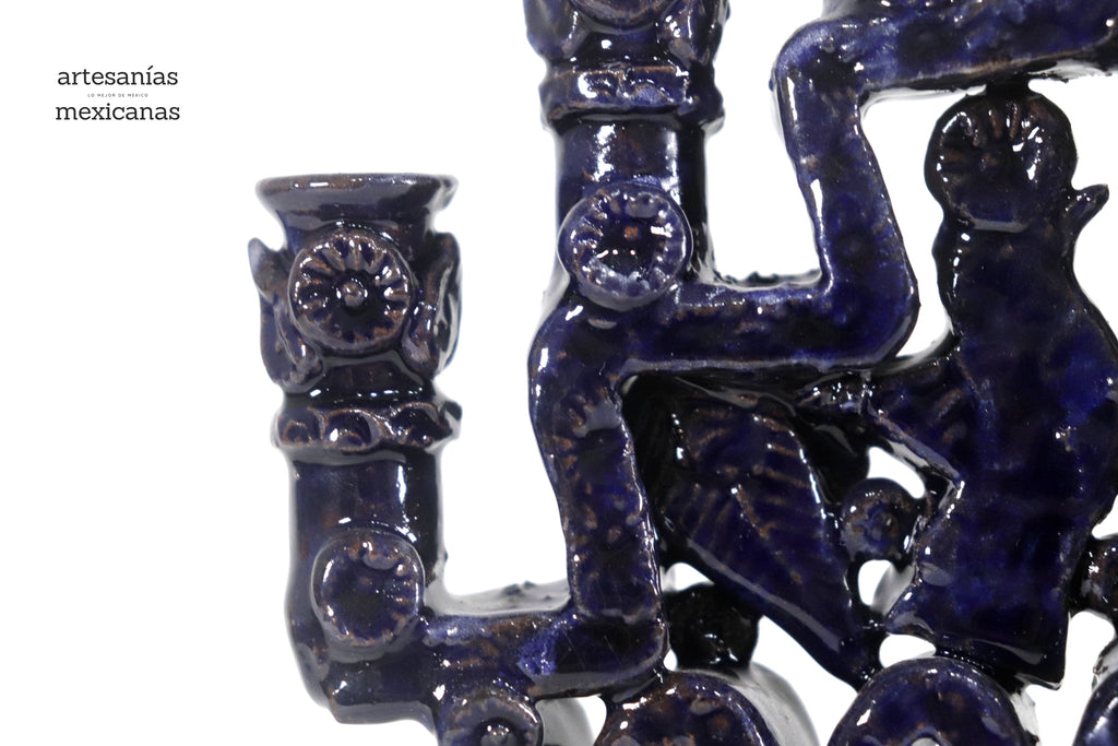 Candleholder Blue 7 candles - 10 in. Tereri