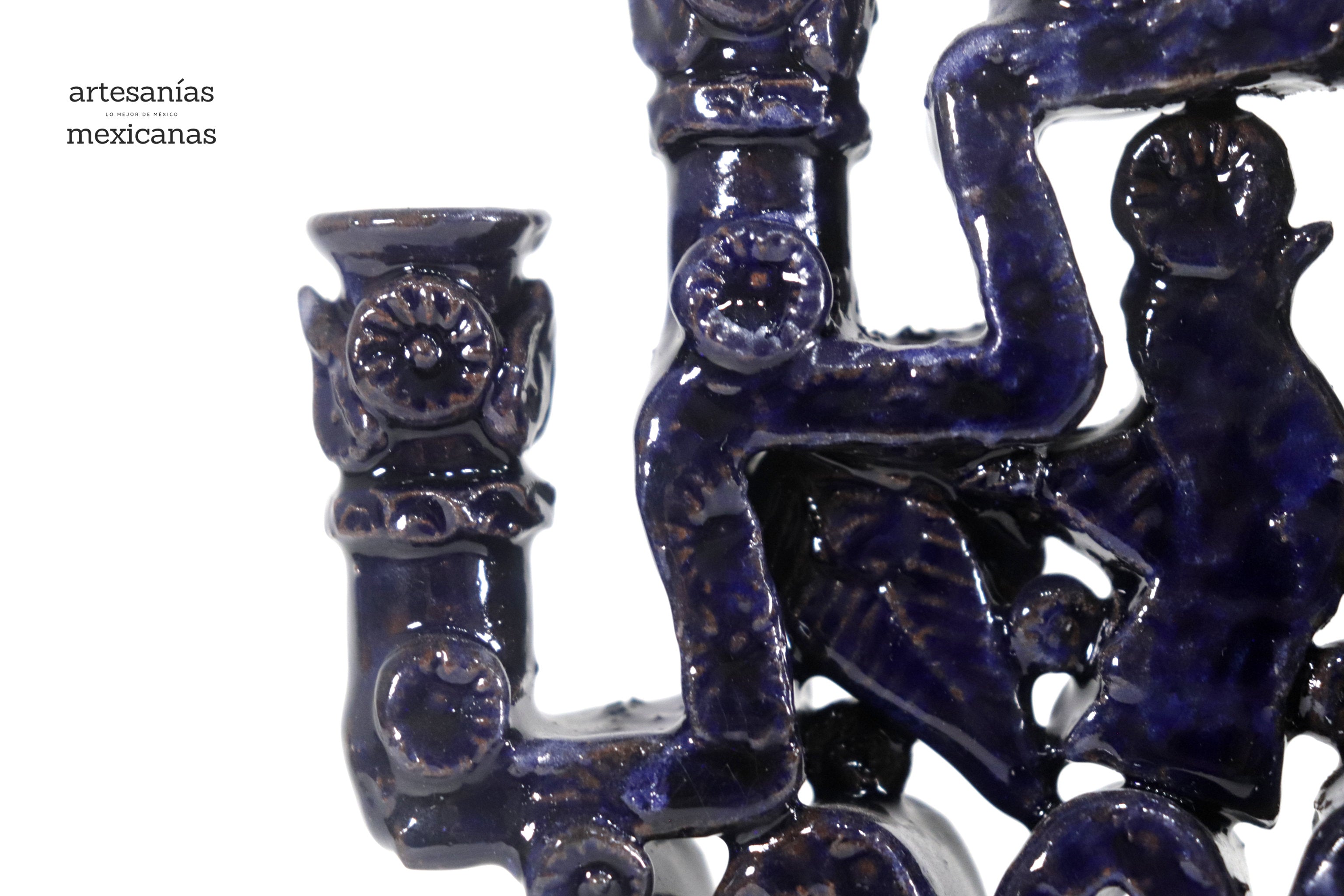 Candleholder Blue 7 candles - 10 in. Tereri