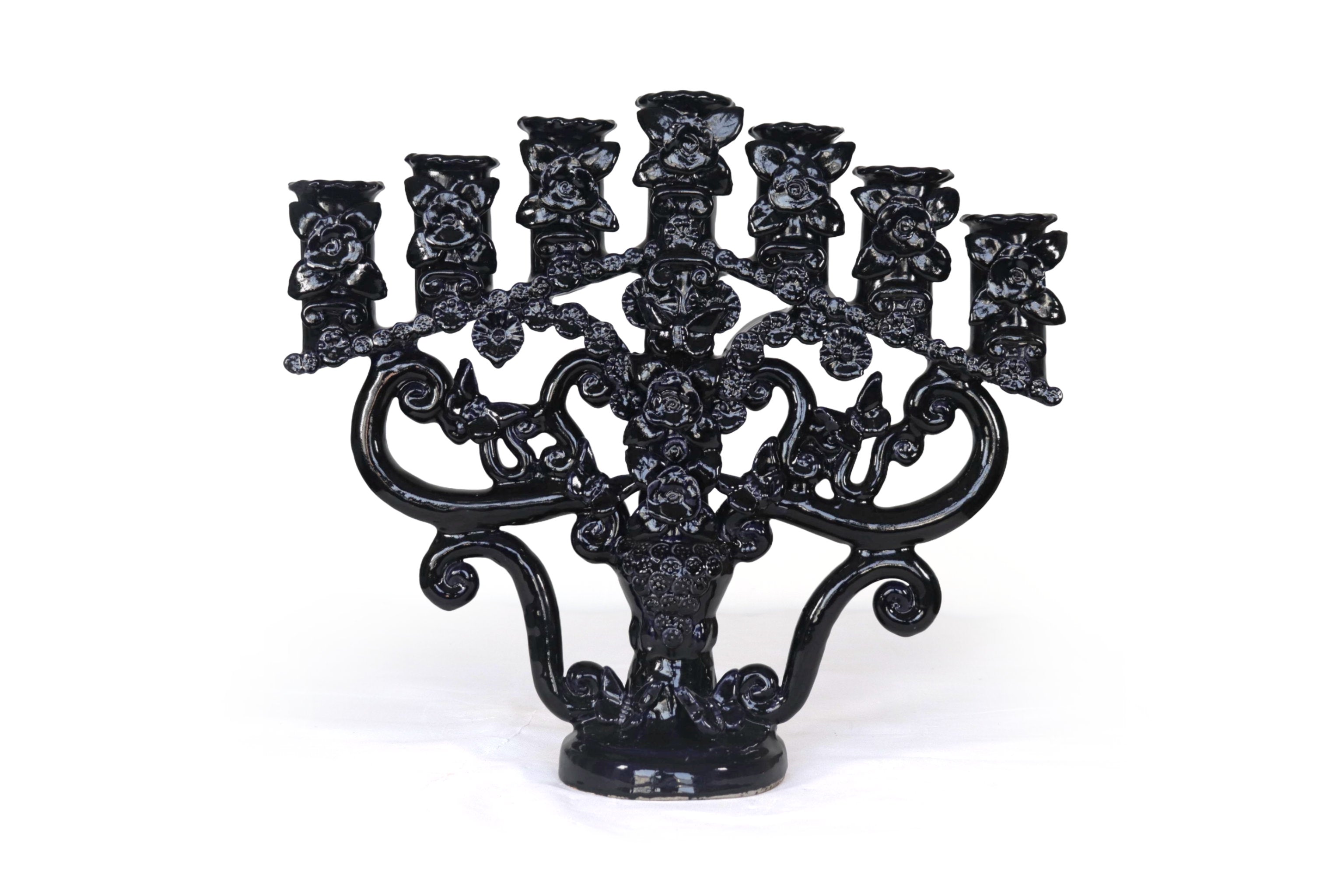 Candleholder Blue 7 candles - Glazed Clay - 15.7 in. Tiru