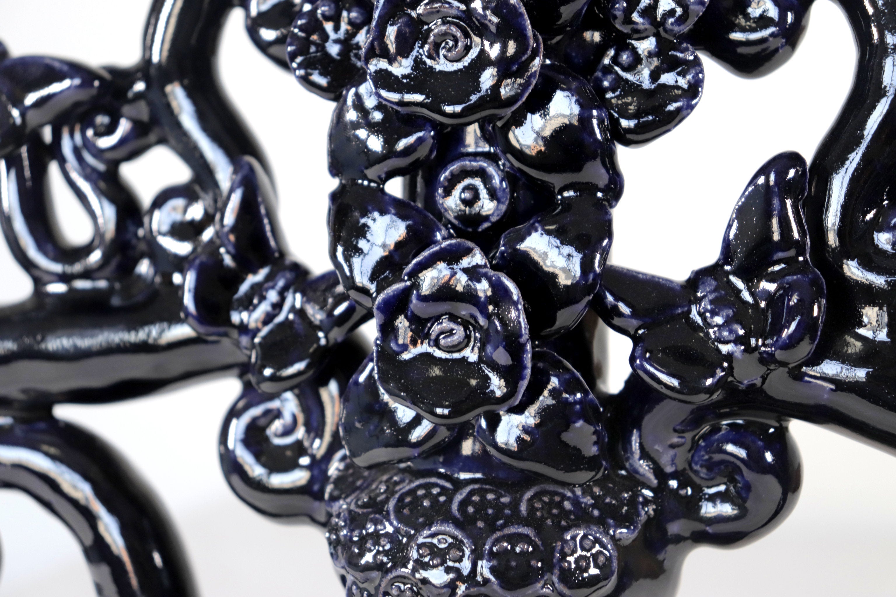 Candleholder Blue 7 candles - Glazed Clay - 15.7 in. Tiru