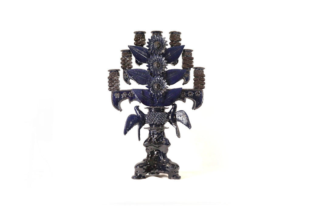 Candleholder Blue 7 candles - Glazed Clay - 28 in. Juan Gtz