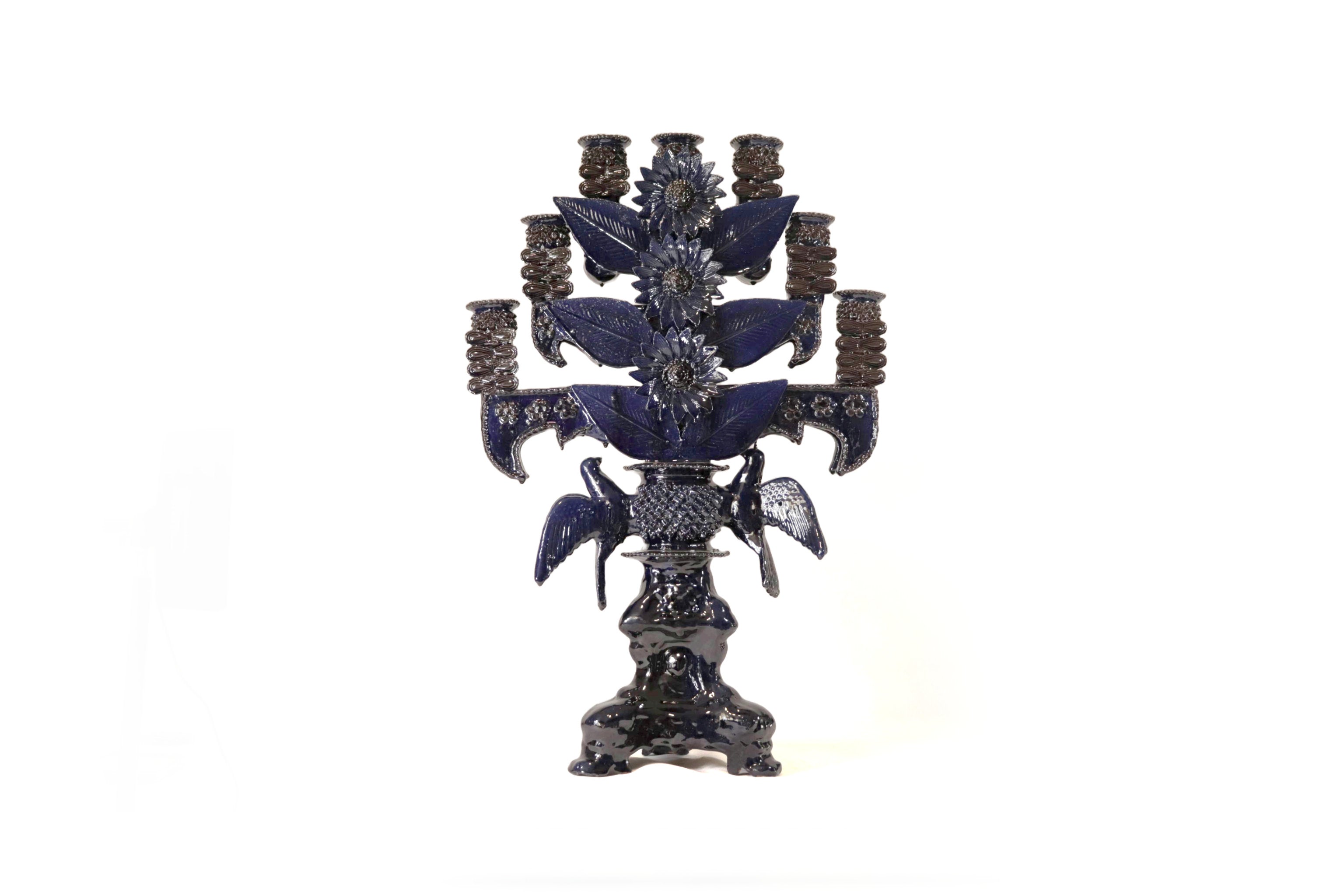 Candleholder Blue 7 candles - Glazed Clay - 28 in. Juan Gtz