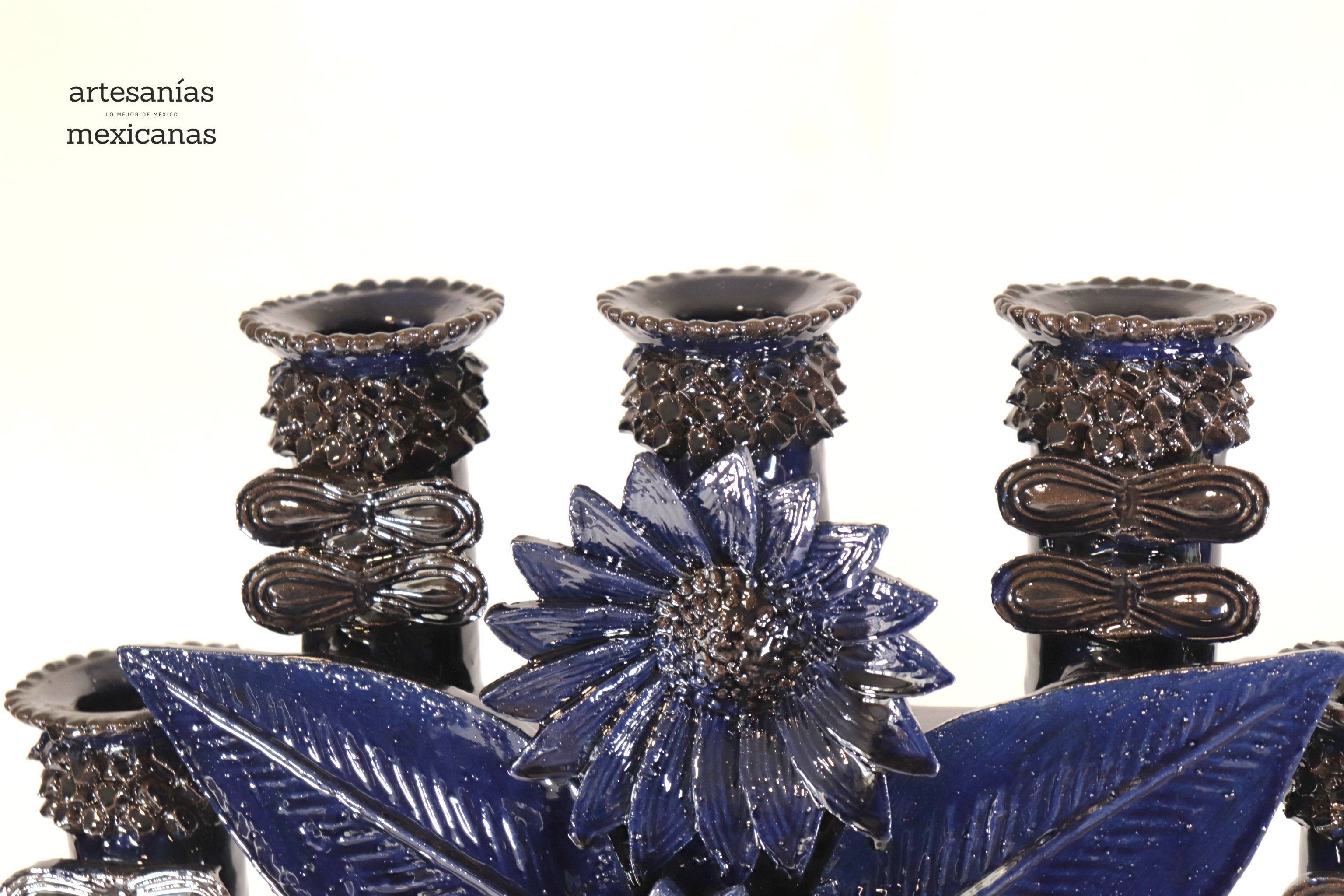 Candleholder Blue 7 candles - Glazed Clay - 28 in. Juan Gtz