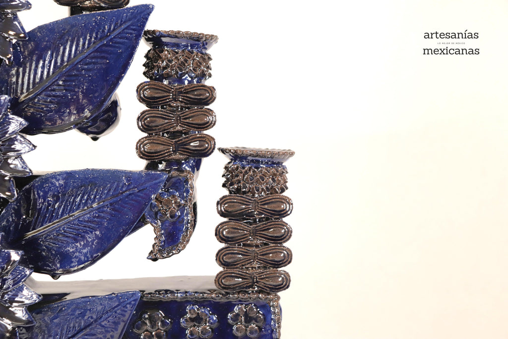 Candleholder Blue 7 candles - Glazed Clay - 28 in. Juan Gtz