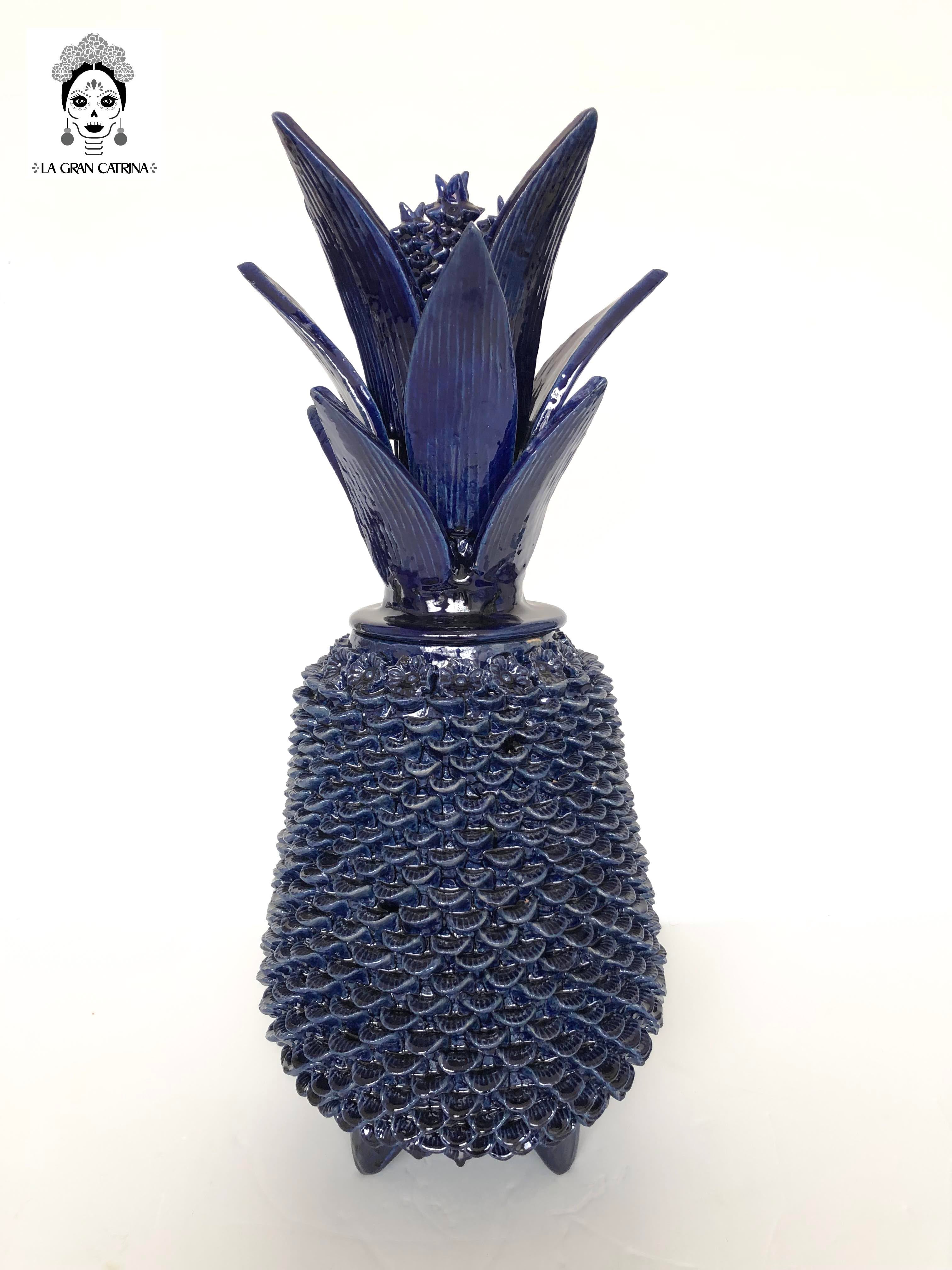 Michoacán Clay Pineapple - Papaya Blue - 22 in. Juan Gtz