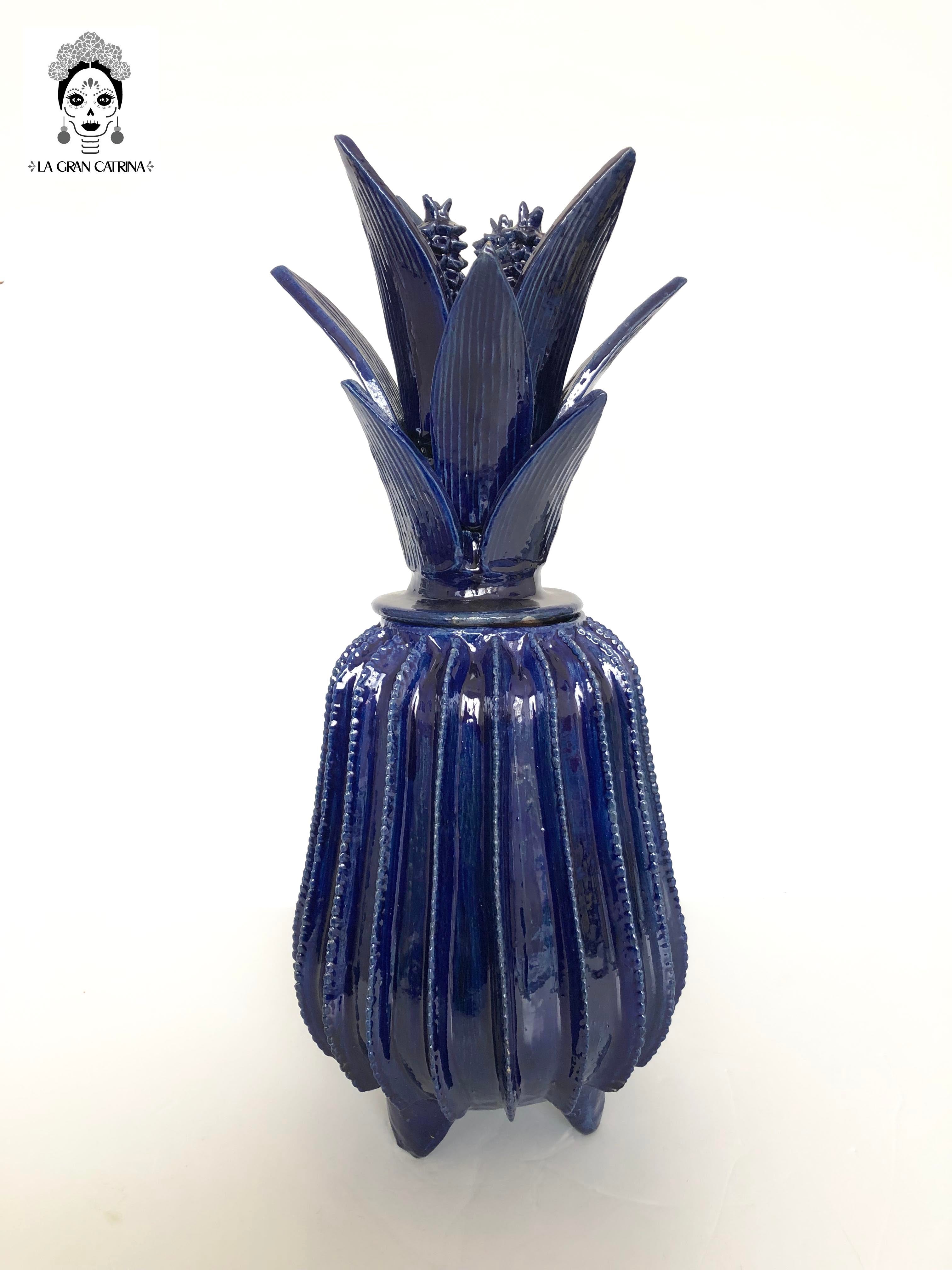 Michoacán Clay Pineapple - Papaya Barrel Cactus Blue - 22 in. Juan Gtz