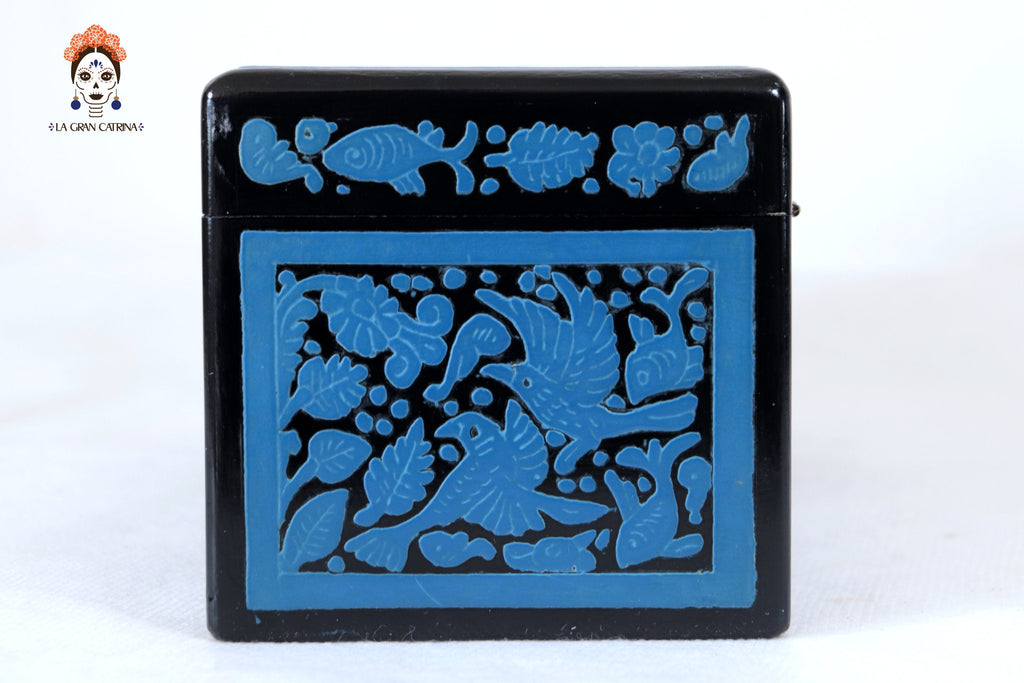 Handmade Olinalá Box - Blue Decorative Chest with Traditional Floral Art 12.9 in. Olinala