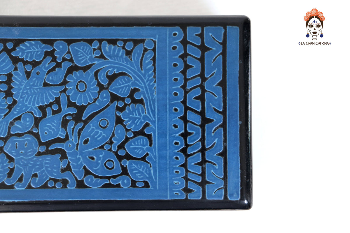 Handmade Olinalá Box - Blue Decorative Chest with Traditional Floral Art 12.9 in. Olinala