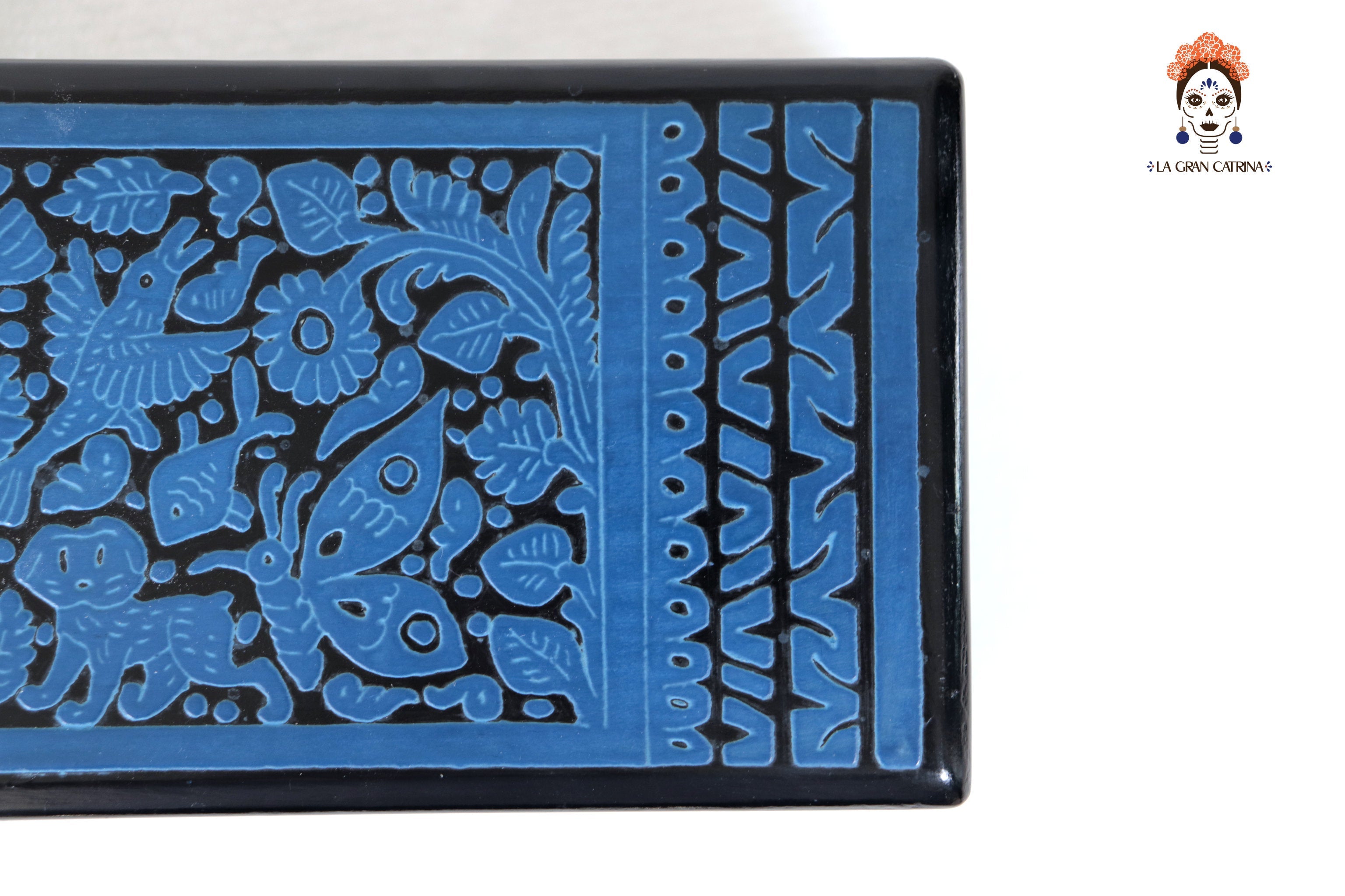 Handmade Olinalá Box - Blue Decorative Chest with Traditional Floral Art 12.9 in. Olinala