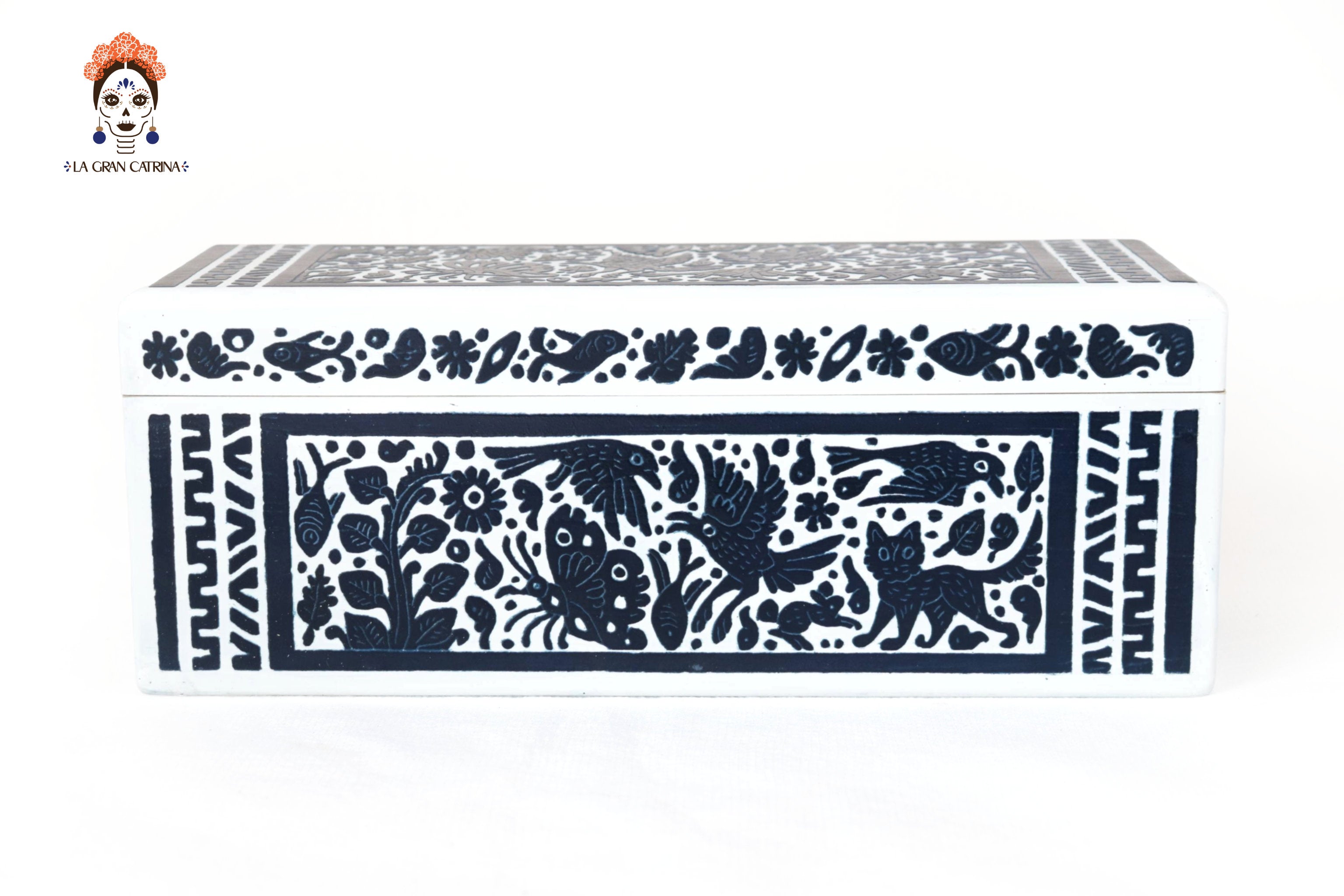 White Olinalá Handcrafted Box with Traditional Floral Design - 12.9 in. Olinala