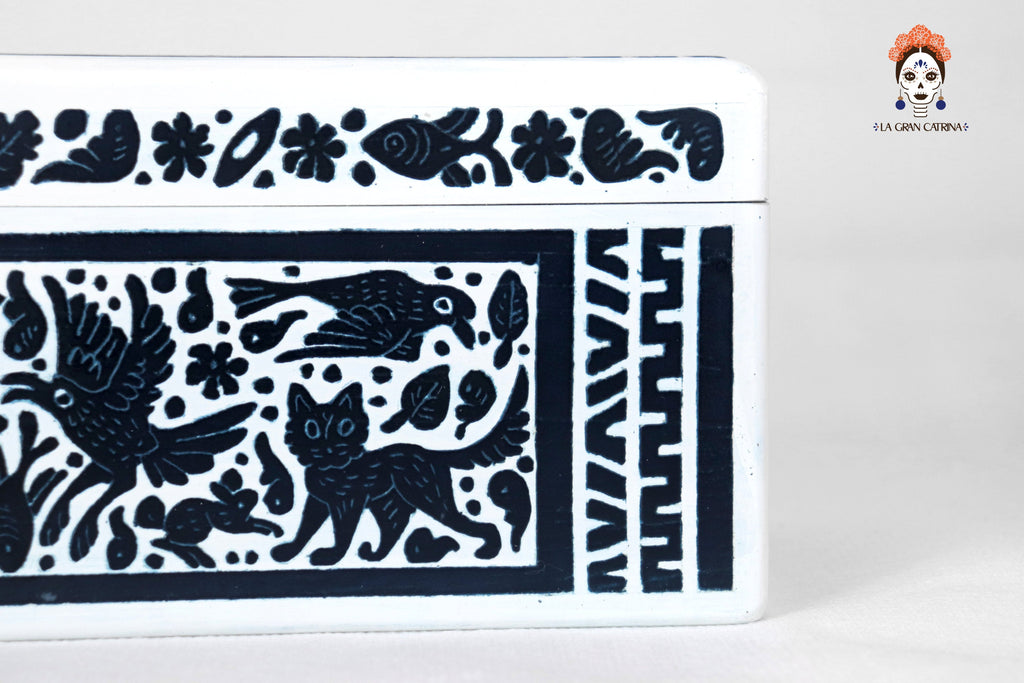 White Olinalá Handcrafted Box with Traditional Floral Design - 12.9 in. Olinala