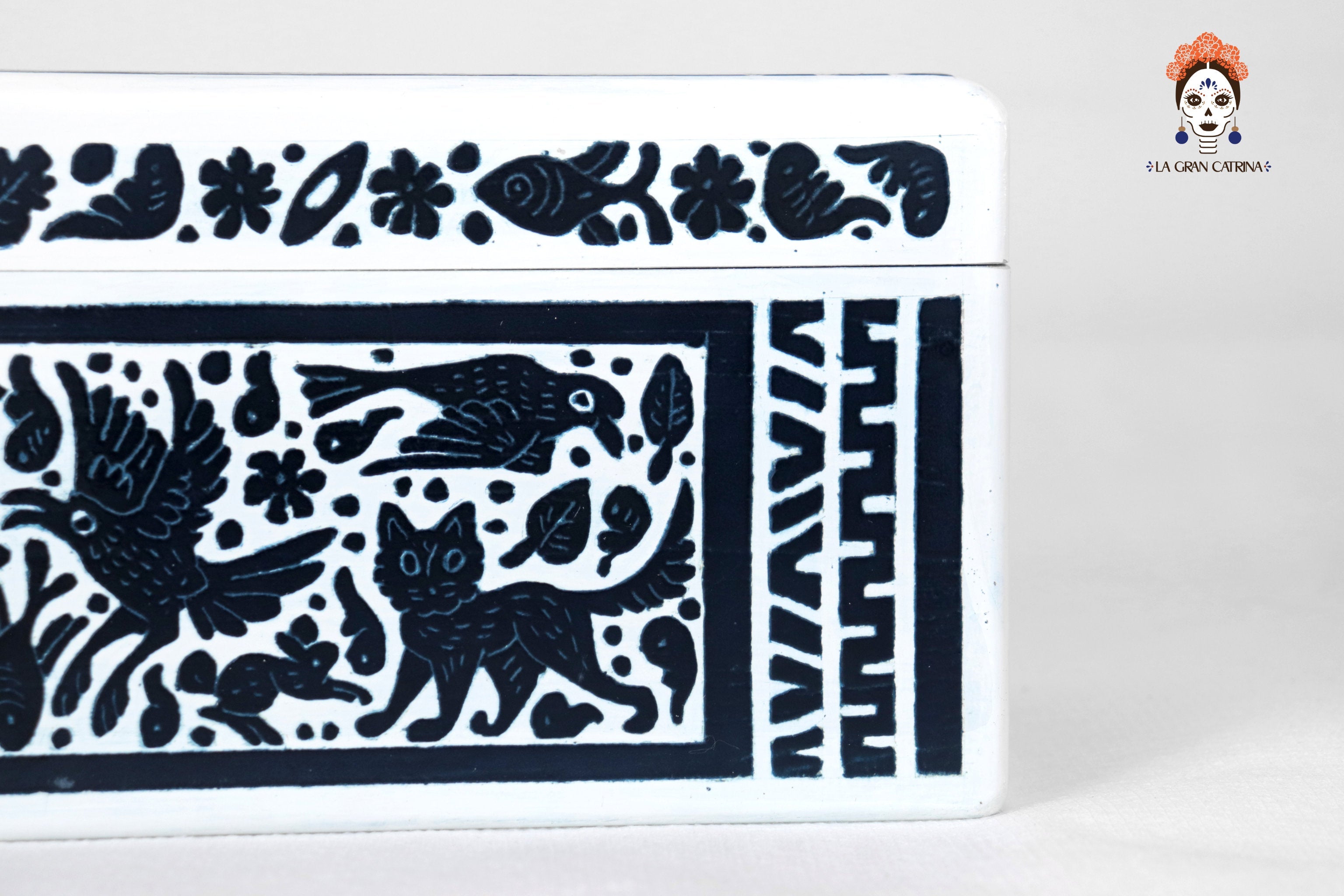 White Olinalá Handcrafted Box with Traditional Floral Design - 12.9 in. Olinala