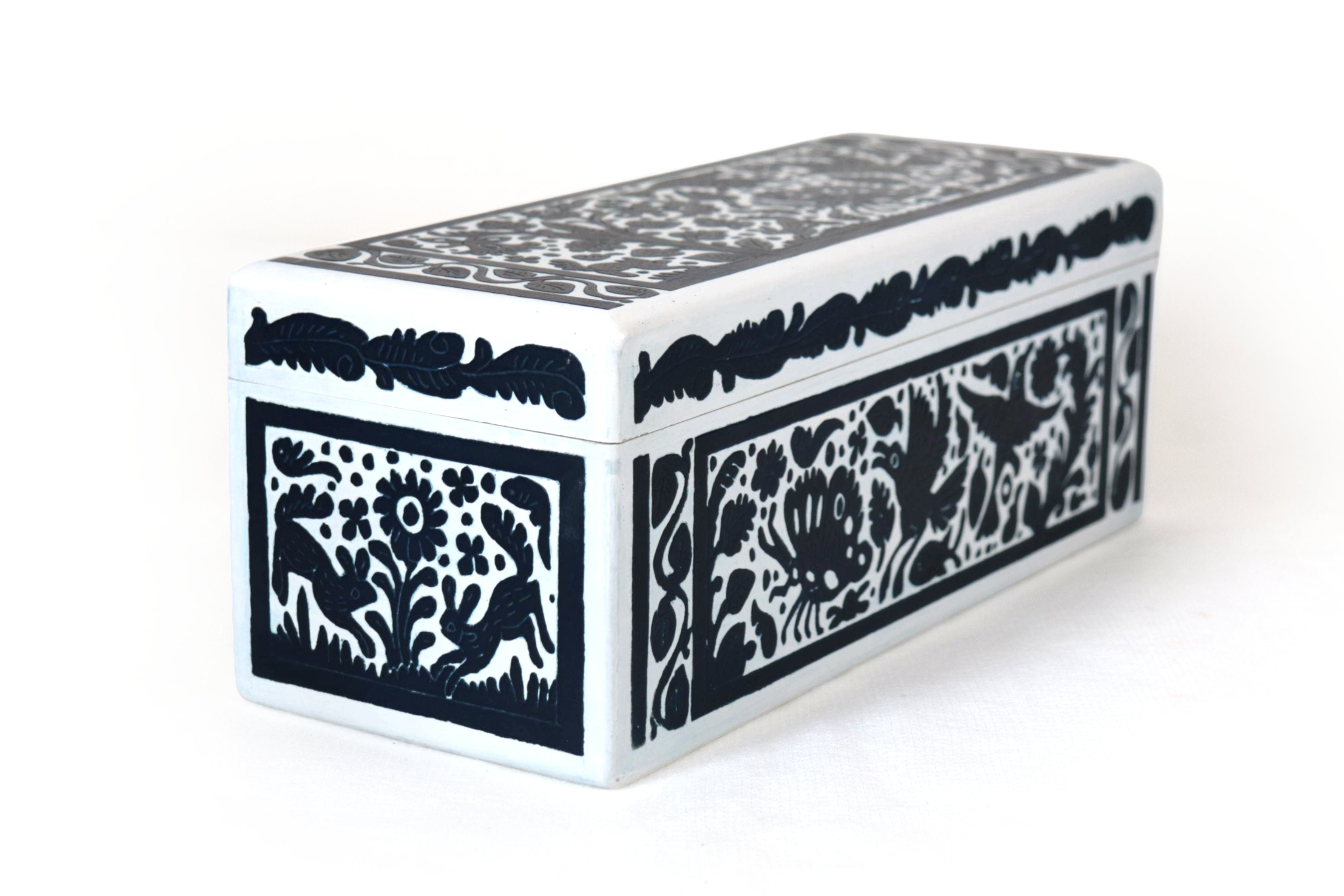 White Olinalá Handcrafted Box with Traditional Fauna and Flowera - 12.9 in. Olinala
