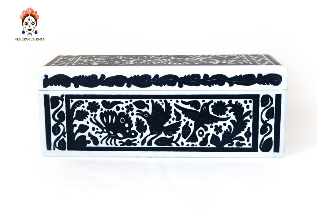 White Olinalá Handcrafted Box with Traditional Fauna and Flowera - 12.9 in. Olinala