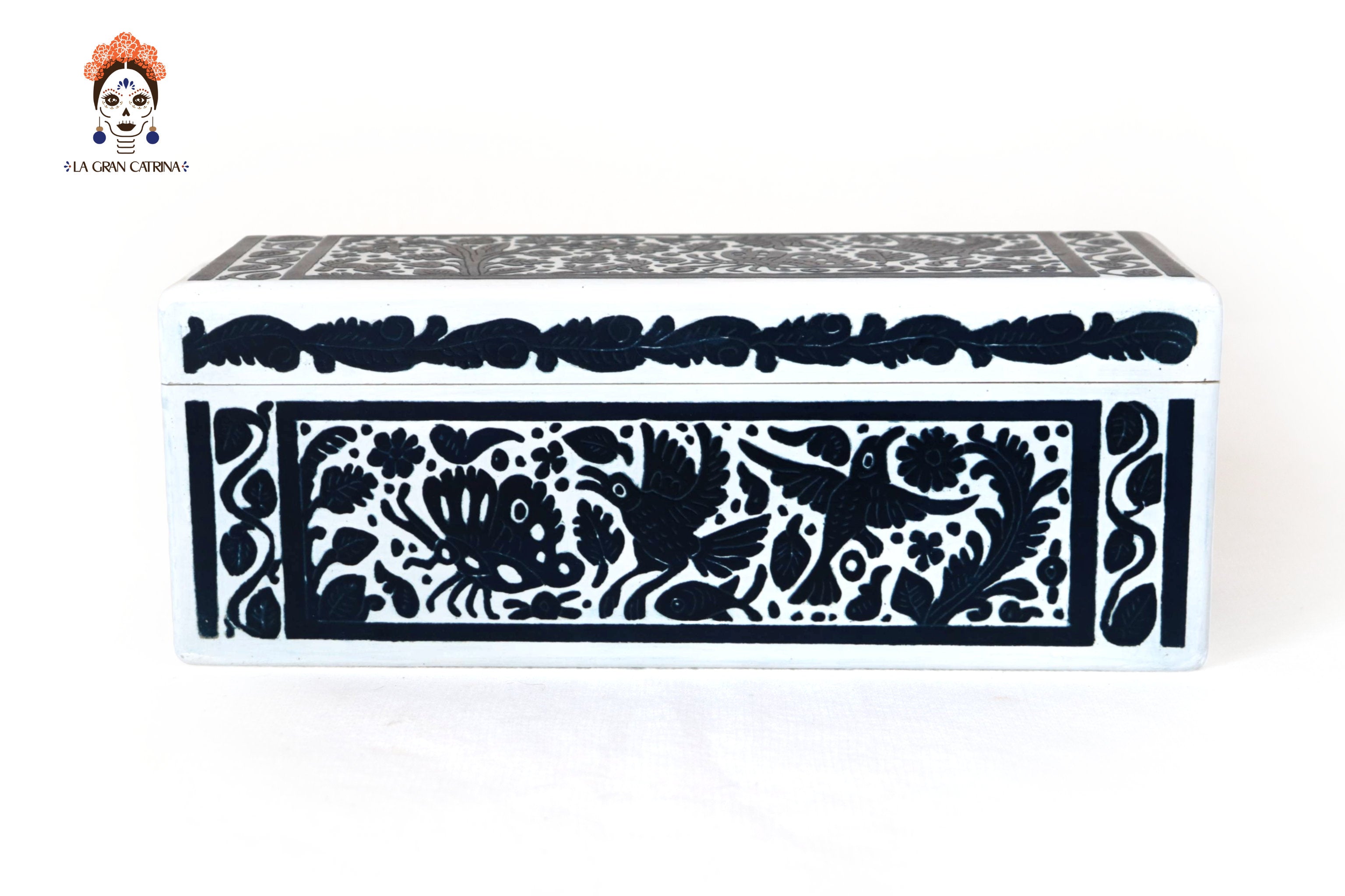 White Olinalá Handcrafted Box with Traditional Fauna and Flowera - 12.9 in. Olinala