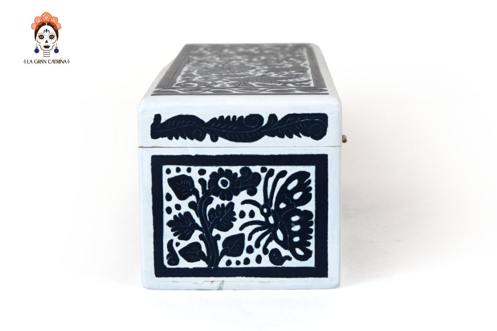 White Olinalá Handcrafted Box with Traditional Fauna and Flowera - 12.9 in. Olinala