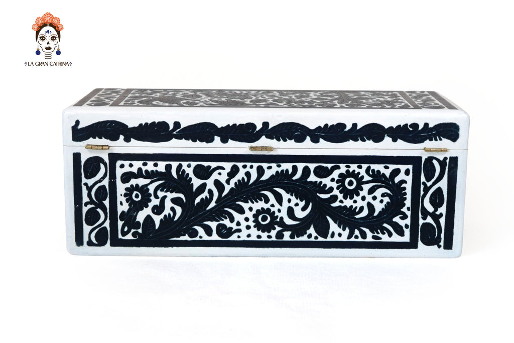 White Olinalá Handcrafted Box with Traditional Fauna and Flowera - 12.9 in. Olinala