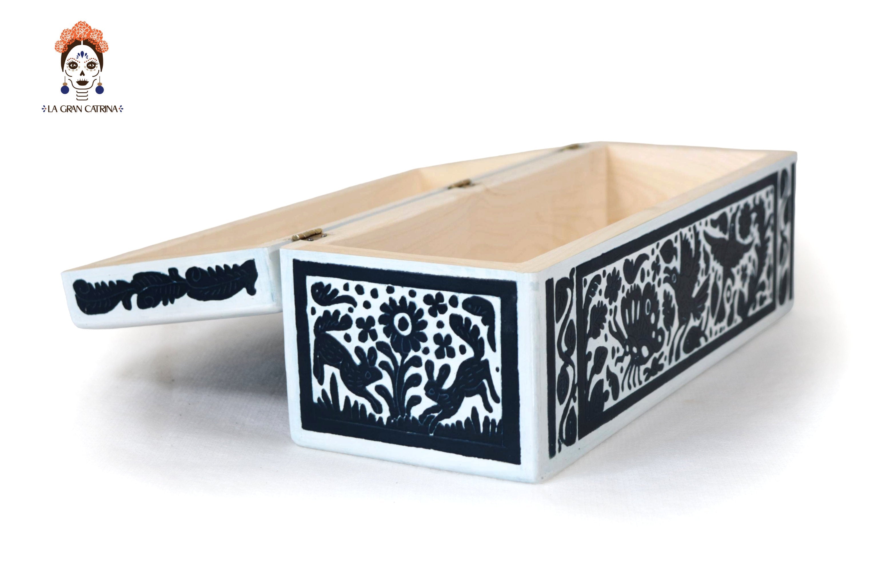 White Olinalá Handcrafted Box with Traditional Fauna and Flowera - 12.9 in. Olinala