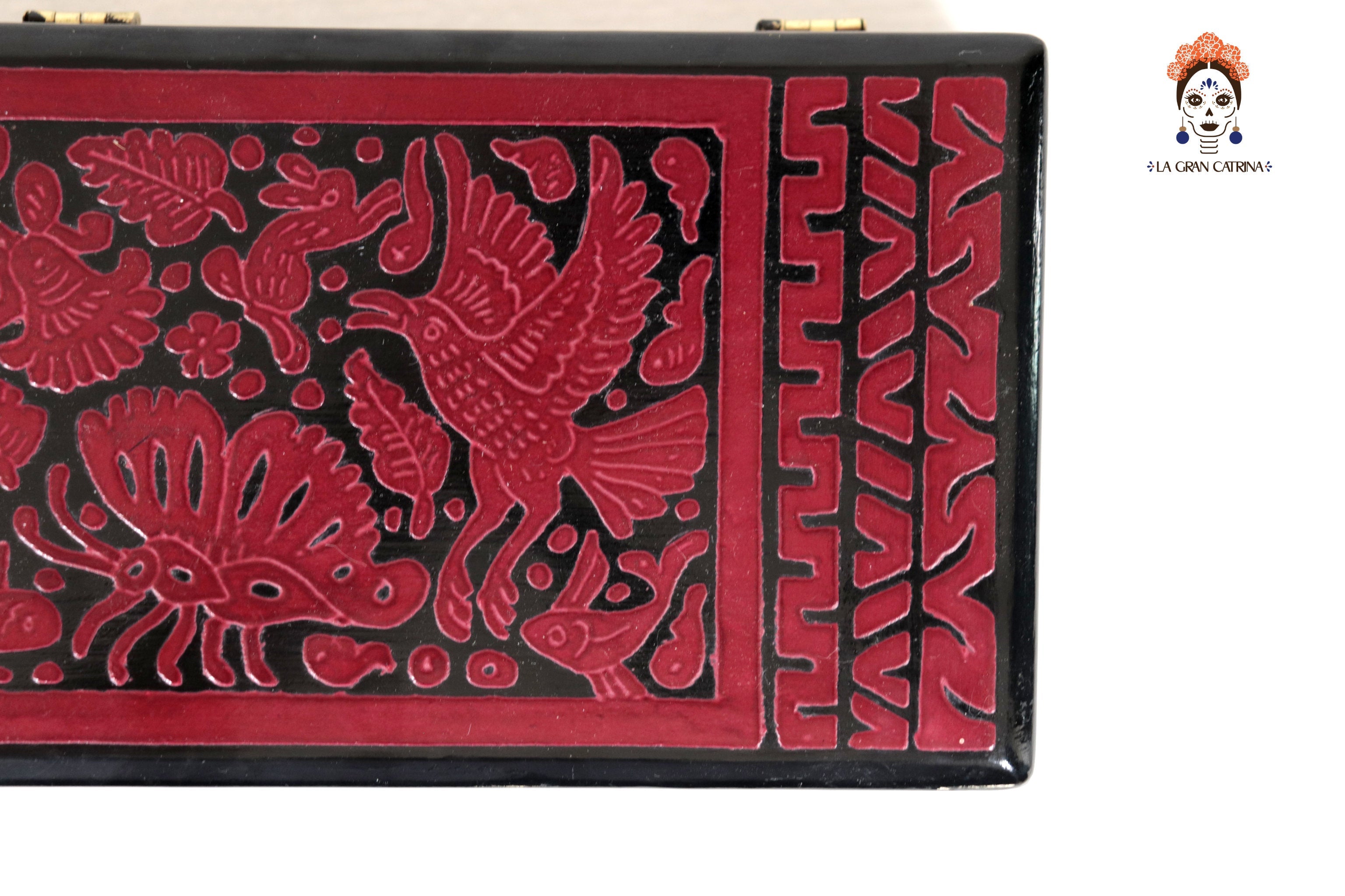 Red Olinalá Handcrafted Box with Traditional Floral Design - 12.9 in. Olinala
