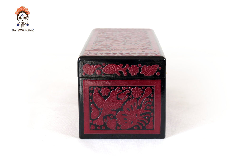 Red Olinalá Handcrafted Box with Traditional Floral Design - 12.9 in. Olinala