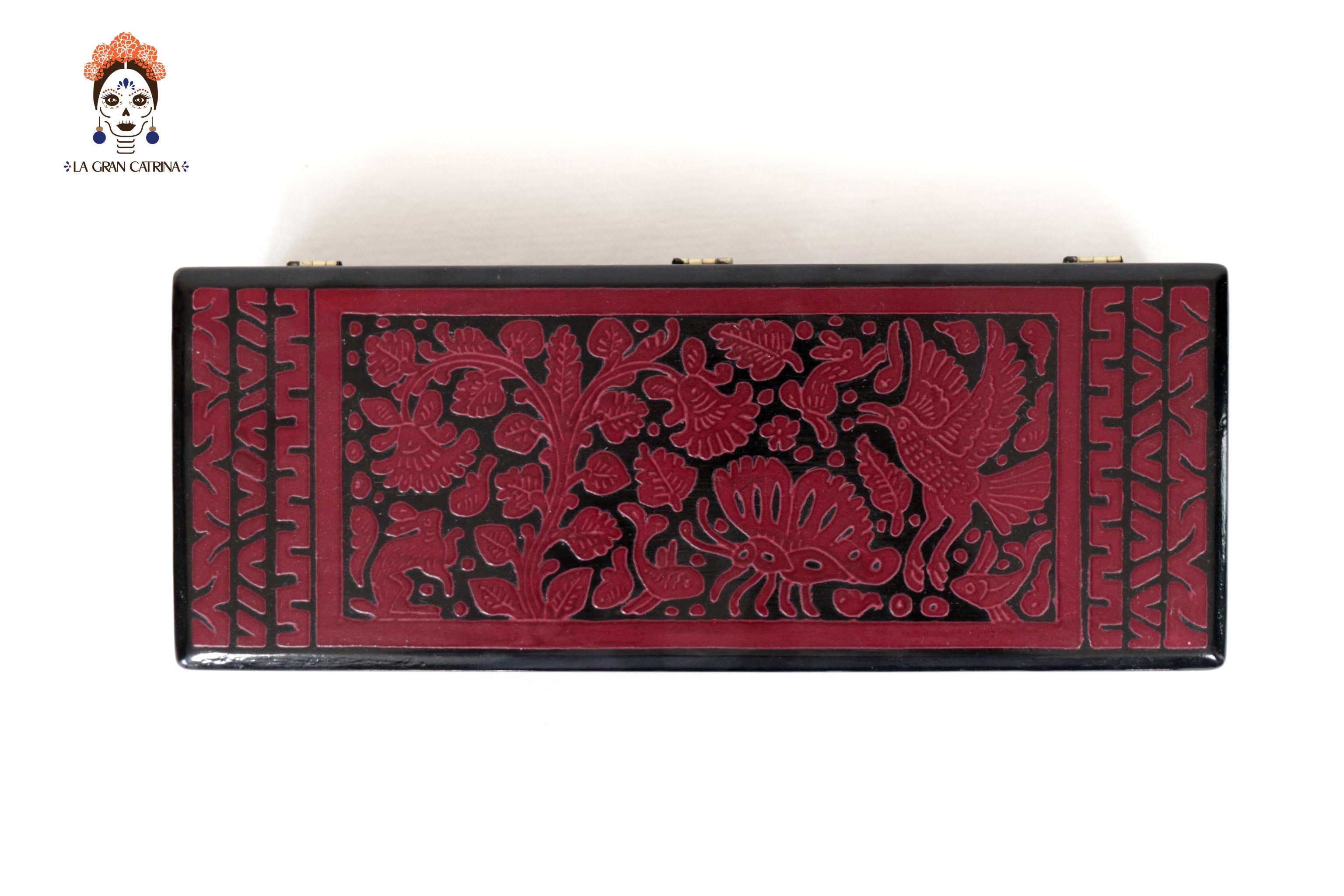 Red Olinalá Handcrafted Box with Traditional Floral Design - 12.9 in. Olinala