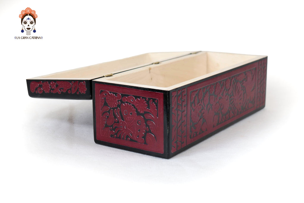 Red Olinalá Handcrafted Box with Traditional Floral Design - 12.9 in. Olinala