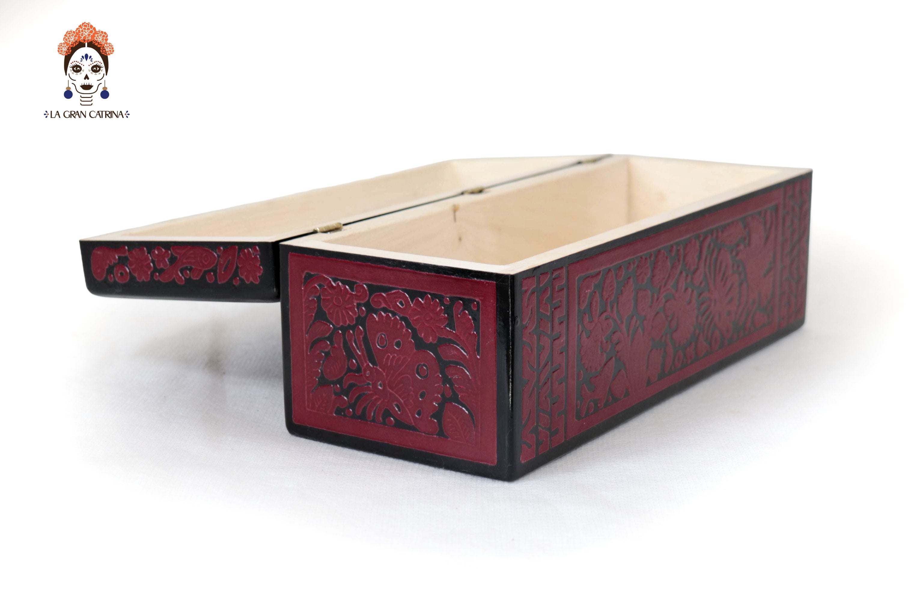 Red Olinalá Handcrafted Box with Traditional Floral Design - 12.9 in. Olinala