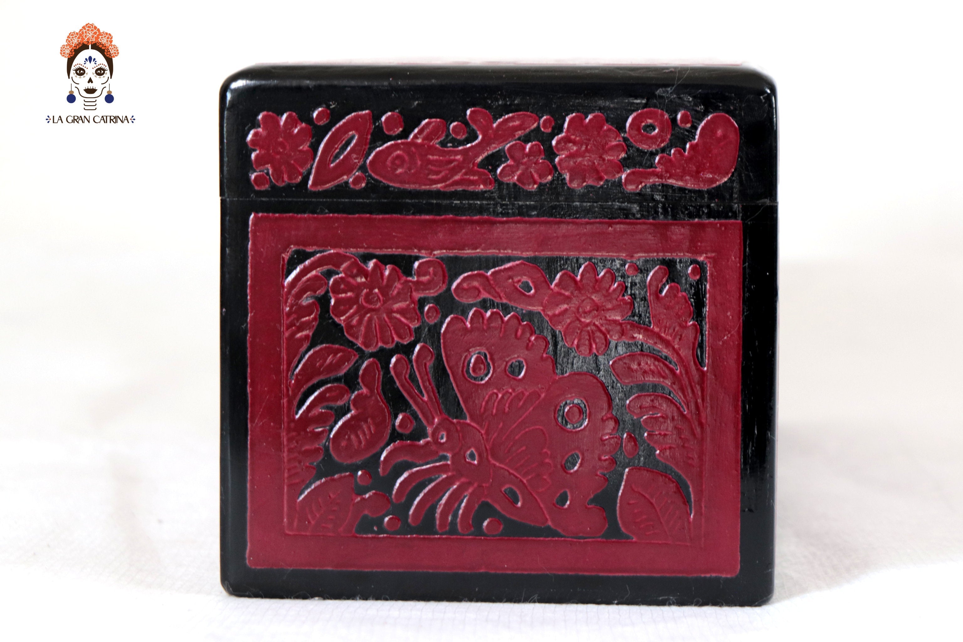Red Olinalá Handcrafted Box with Traditional Floral Design - 12.9 in. Olinala