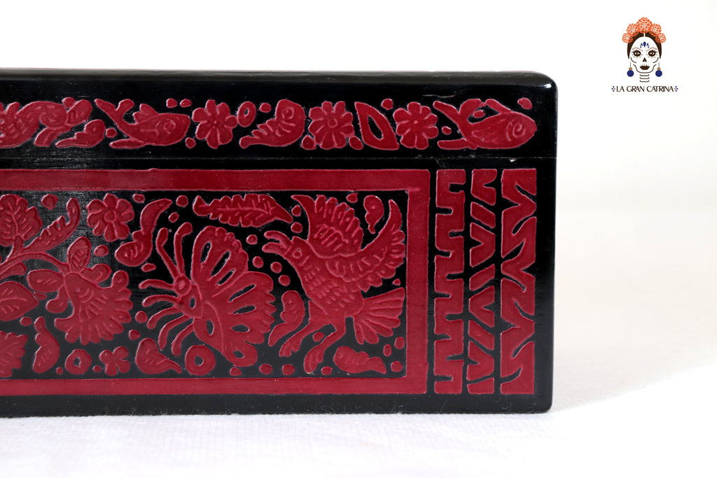 Red Olinalá Handcrafted Box with Traditional Floral Design - 12.9 in. Olinala