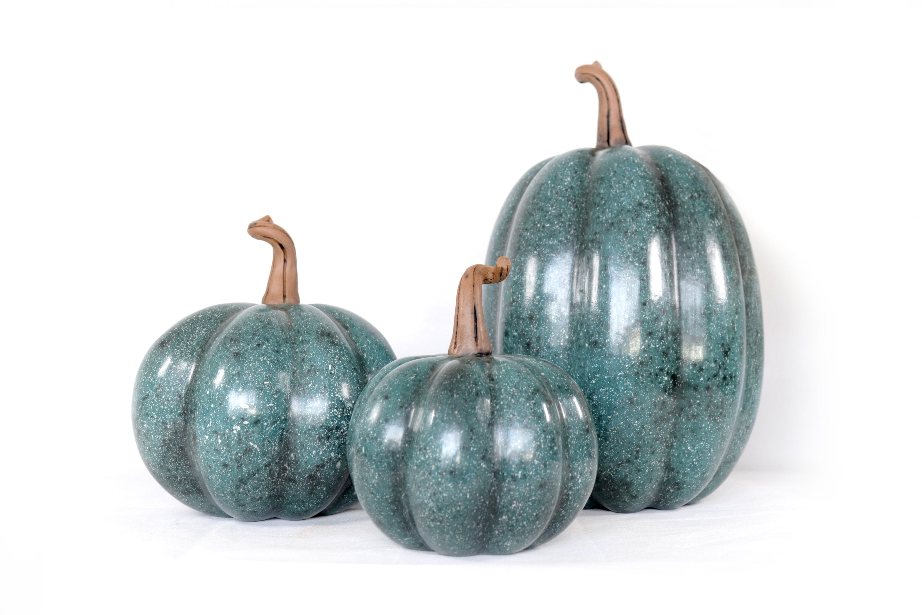 Set 3 Pumpkins Handcrafted Turquoise Marbled 14.1 in. Trejo