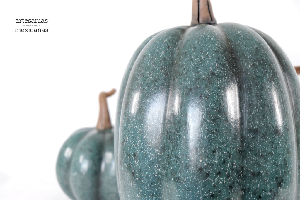 Set 3 Pumpkins Handcrafted Turquoise Marbled 14.1 in. Trejo