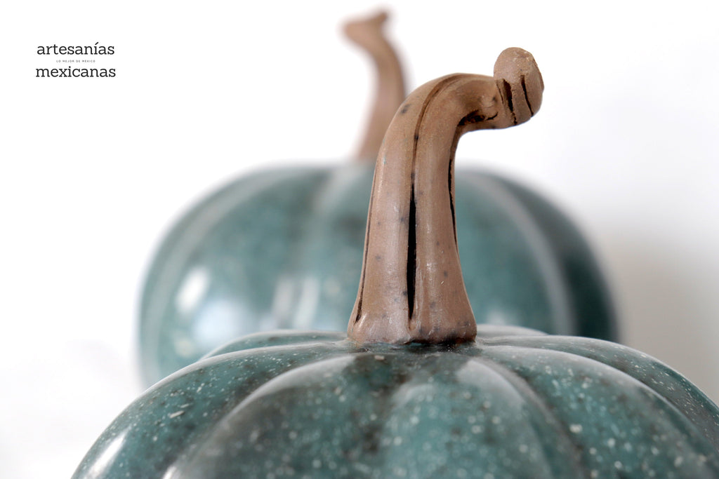 Set 3 Pumpkins Handcrafted Turquoise Marbled 14.1 in. Trejo