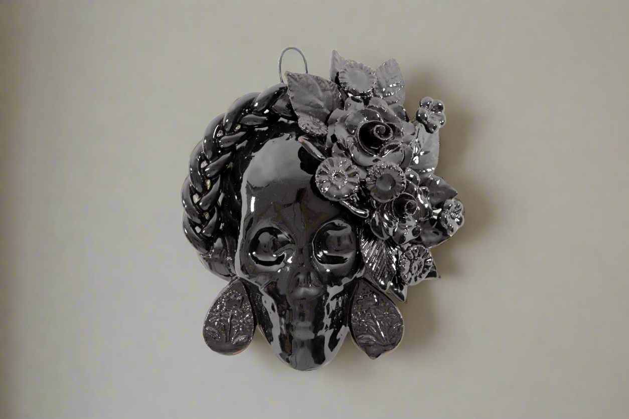 Skull black mediana Wall - Glazed Clay - 7.6 in. Tiru