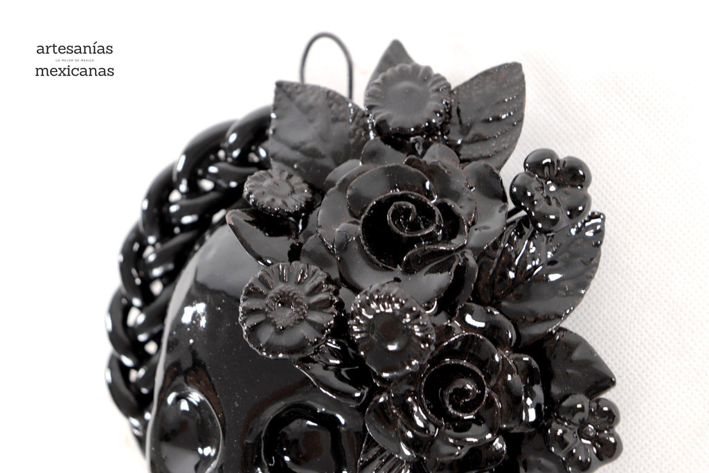 Skull black mediana Wall - Glazed Clay - 7.6 in. Tiru