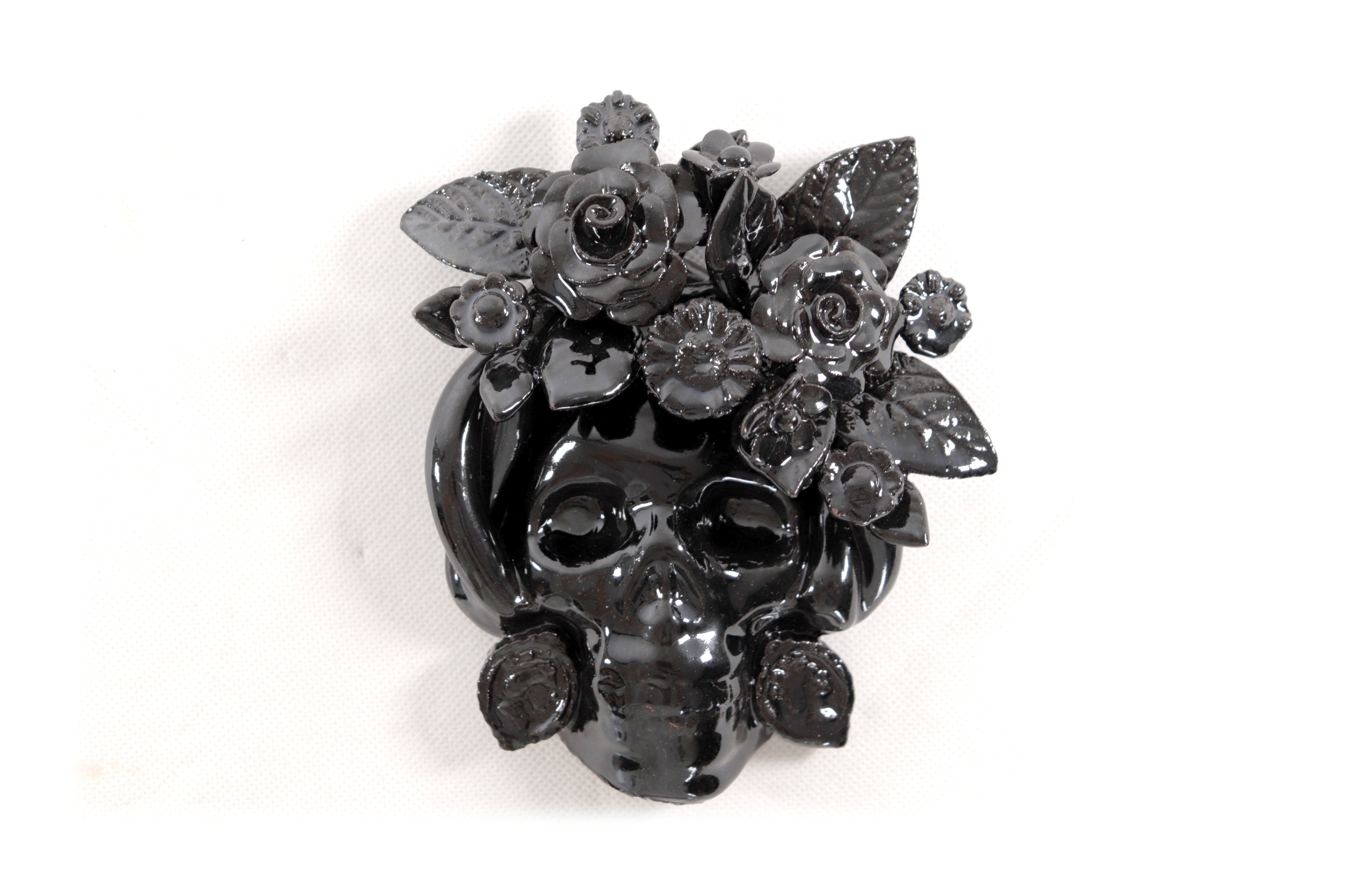 Skull black chica Wall I - Glazed Clay - 5.7 in. Tiru