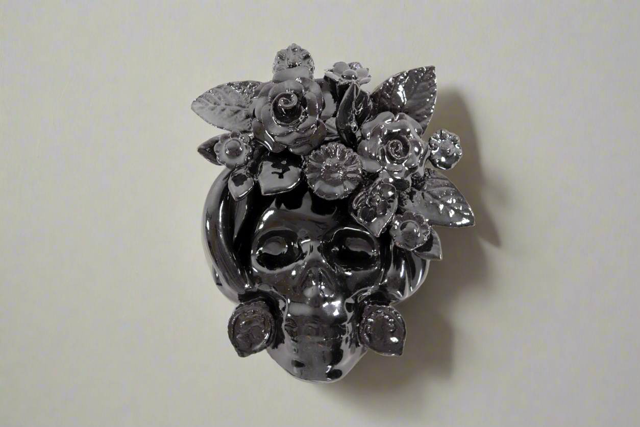 Skull black chica Wall I - Glazed Clay - 5.7 in. Tiru