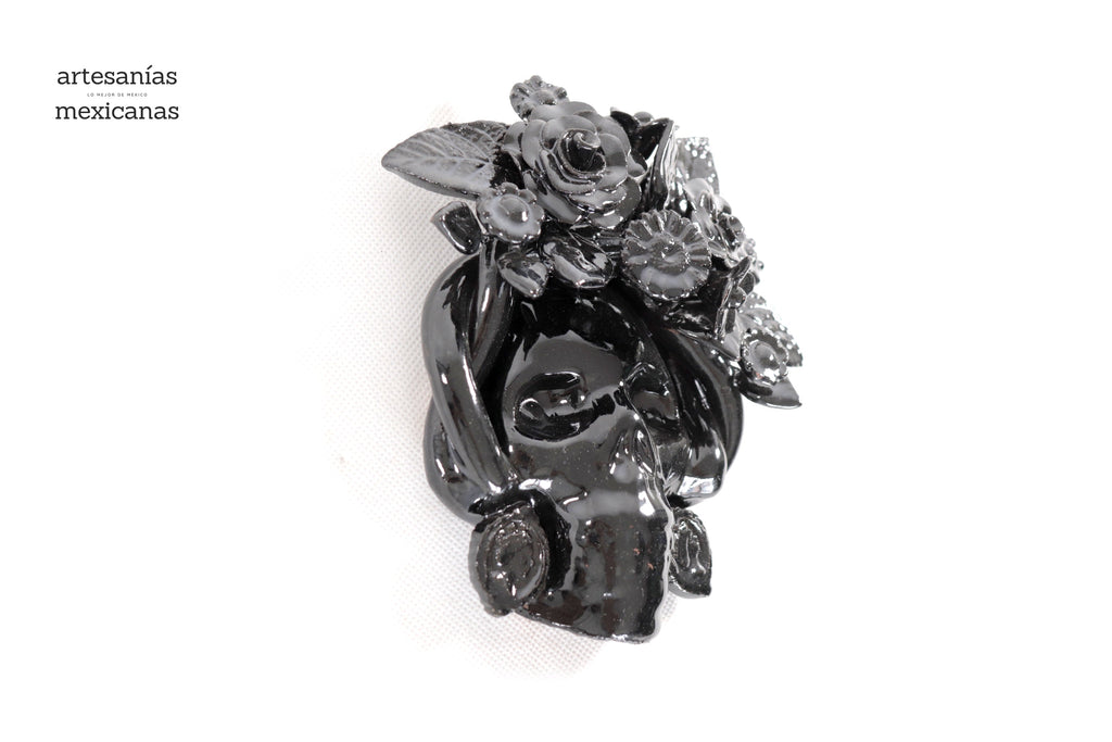 Skull black chica Wall I - Glazed Clay - 5.7 in. Tiru