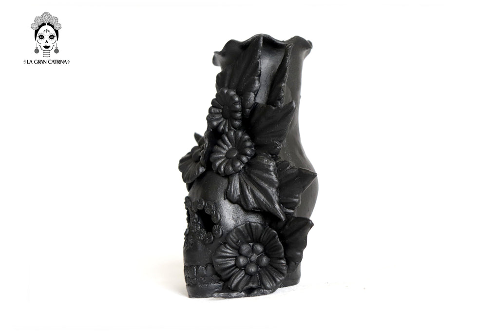 Set 3 Skulls Blacks with Flowers Clay 5.7 in. Brenda Capula