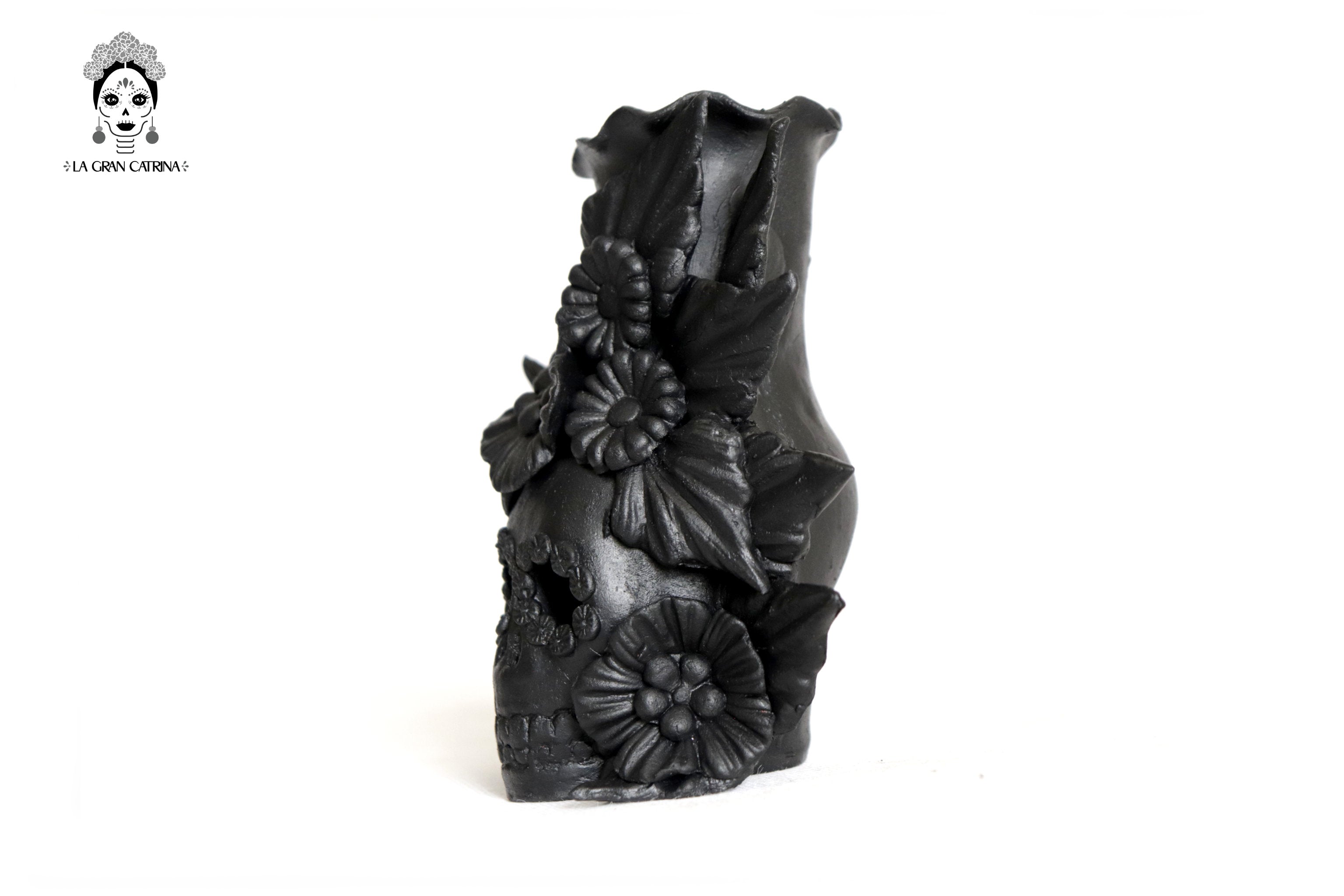 Set 3 Skulls Blacks with Flowers Clay 5.7 in. Brenda Capula