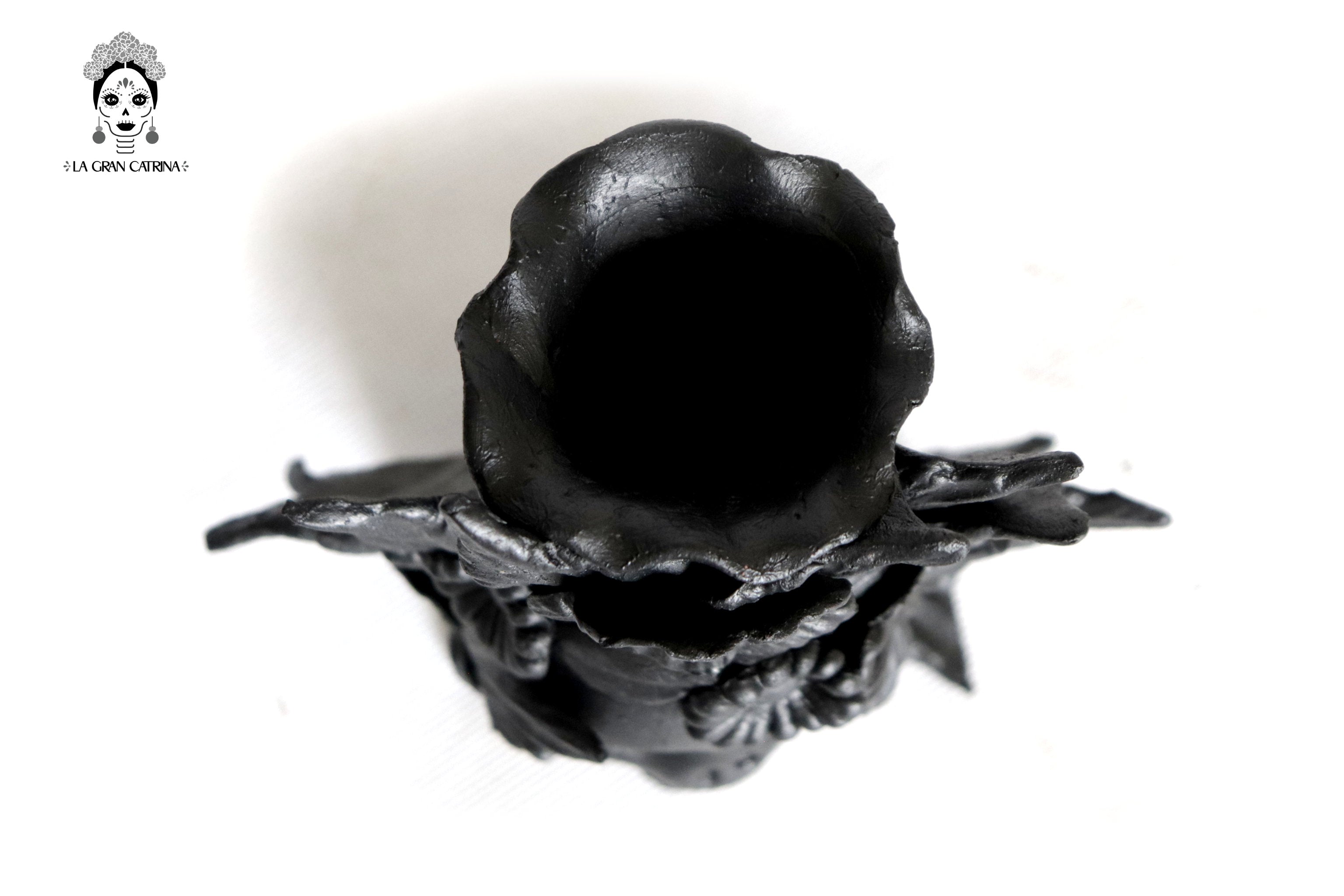 Set 3 Skulls Blacks with Flowers Clay 5.7 in. Brenda Capula