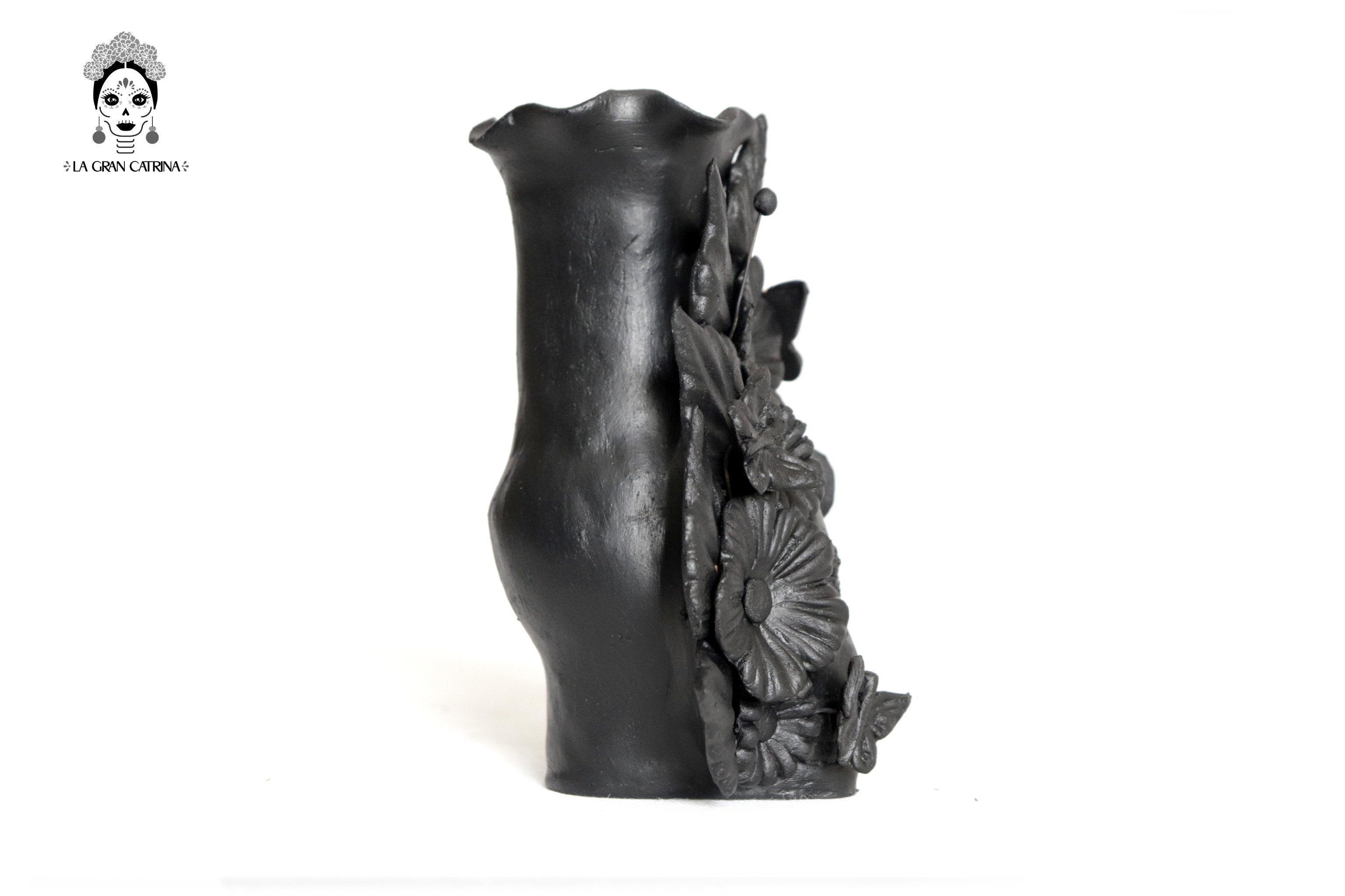 Set 3 Skulls Blacks with Flowers Clay 5.7 in. Brenda Capula
